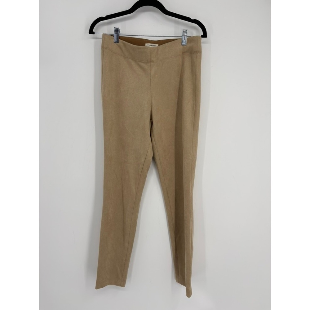 NWT Max Studio Pants Women M Beige Faux Suede Leggings High Rise Pull On Slim